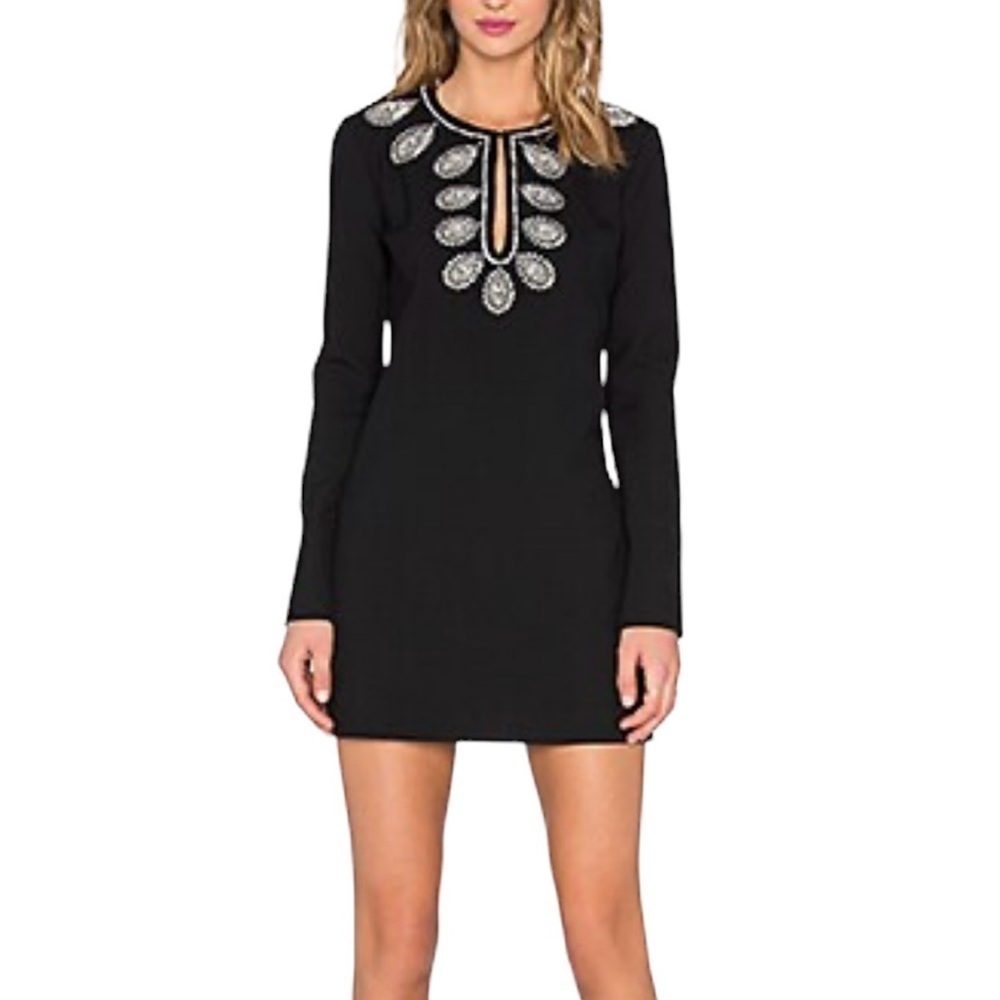 Rachel Zoe Zen Dress Black Polyester Silver Bead Accents Lined Dress